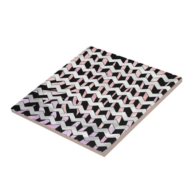 Azulejo De Cerâmica Zebra Black e Pink Chevron (Lateral)