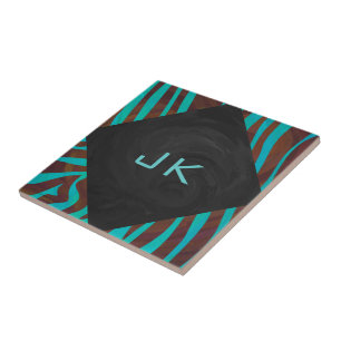 Azulejo De Cerâmica Zebra Brown e Teal com Monograma