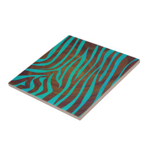 Azulejo De Cerâmica Zebra Brown e Teal Impressão