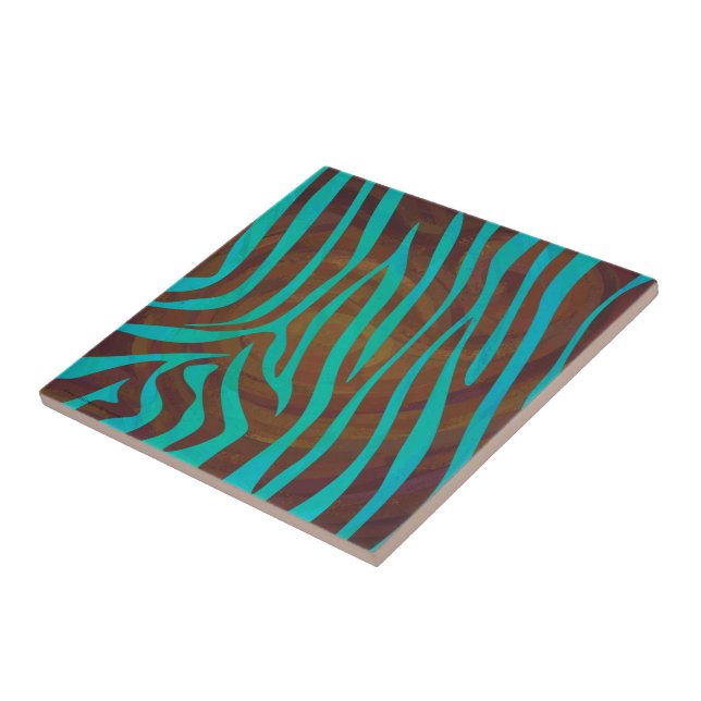 Azulejo De Cerâmica Zebra Brown e Teal Impressão (Lateral)