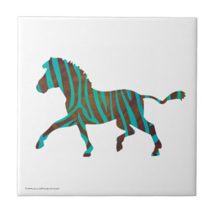 Azulejo De Cerâmica Zebra Brown e Teal Impressão Silhouette