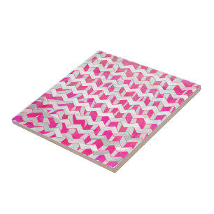 Azulejo De Cerâmica Zebra Chevron Branca, Rosa-Quente