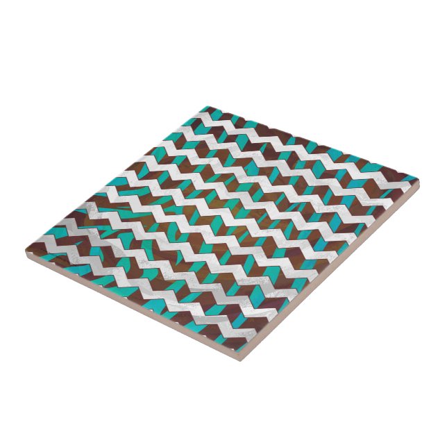 Azulejo De Cerâmica Zebra Chevron Brown e Teal Impressão (Lateral)