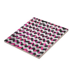 Azulejo De Cerâmica Zebra Chevron Preto e Rosa Quente