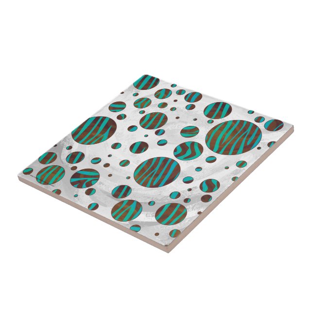 Azulejo De Cerâmica Zebra da Bolinhas Castanho e Teal (Lateral)