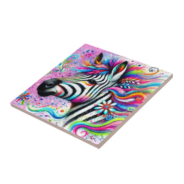 Azulejo De Cerâmica Zebra Floral Rosa-Rosa-Rosa-Rosa-Cinzenta Verde-Ma (Lateral)