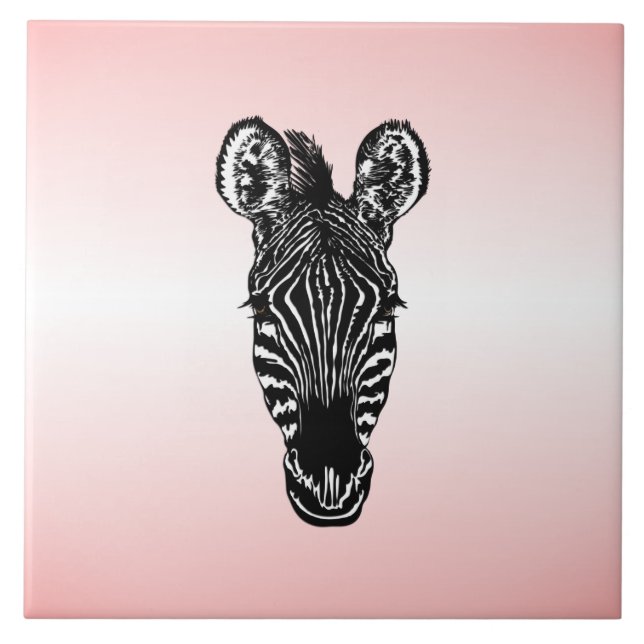Azulejo De Cerâmica Zebra Head em Rosa (Frente)
