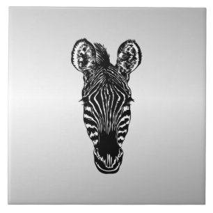 Azulejo De Cerâmica Zebra Head em Silver