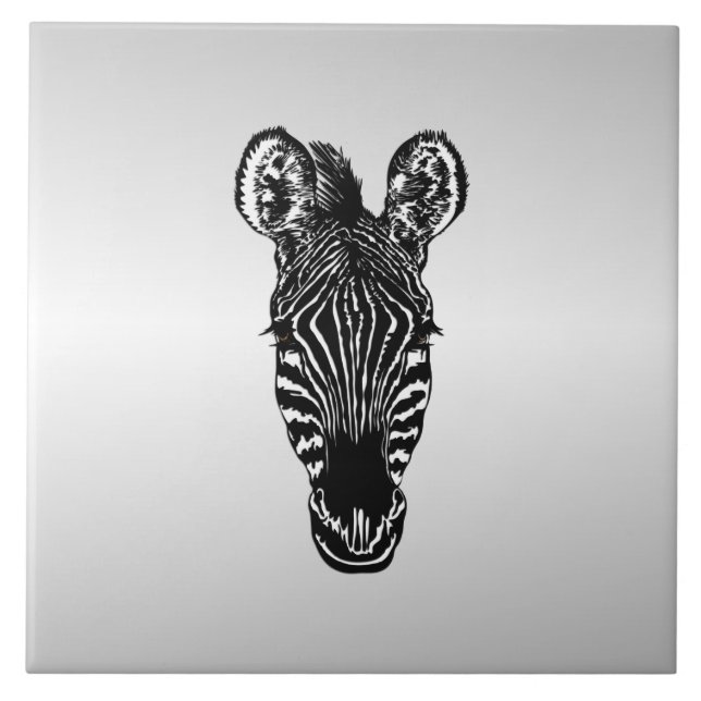 Azulejo De Cerâmica Zebra Head em Silver (Frente)