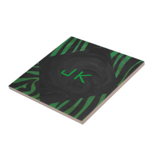 Azulejo De Cerâmica Zebra Monograma Impressão preto e verde