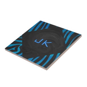 Azulejo De Cerâmica Zebra Preta e Azul com Monograma