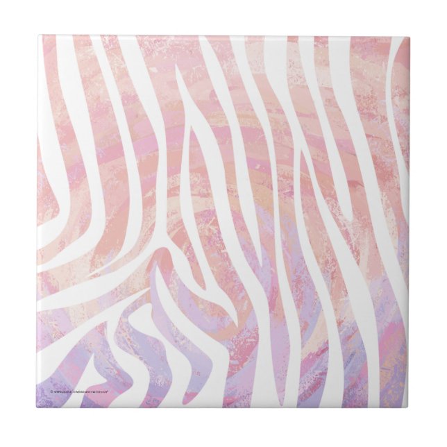 Azulejo De Cerâmica Zebra rosa e Impressão branca (Frente)