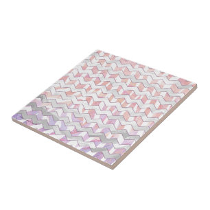 Azulejo De Cerâmica Zebra Rosa e White Chevron