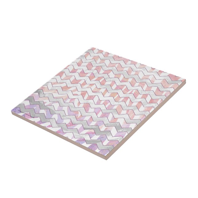 Azulejo De Cerâmica Zebra Rosa e White Chevron (Lateral)