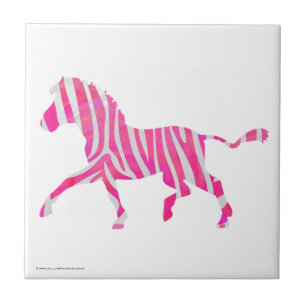 Azulejo De Cerâmica Zebra Rosa Quente e Silhueta Branca