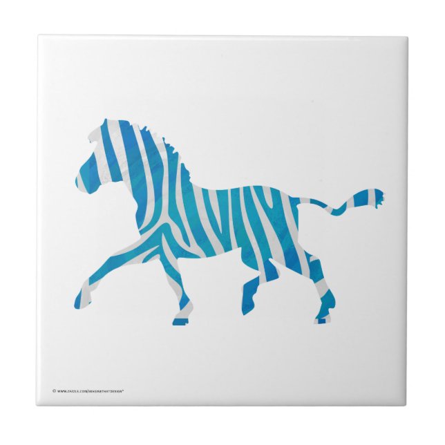 Azulejo De Cerâmica Zebra Silhouette Azul e Branco (Frente)