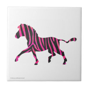 Azulejo De Cerâmica Zebra - Silhute Impressão preto e rosa quente