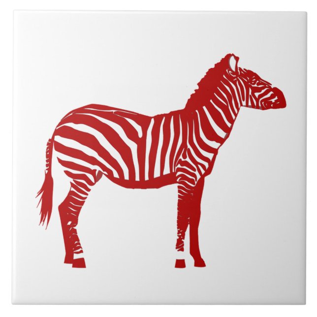 Azulejo De Cerâmica Zebra - Vermelho Escuro e Branco (Frente)