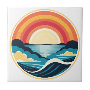 Azulejo De Cerâmica Zen Art Deco Sunset sobre Água