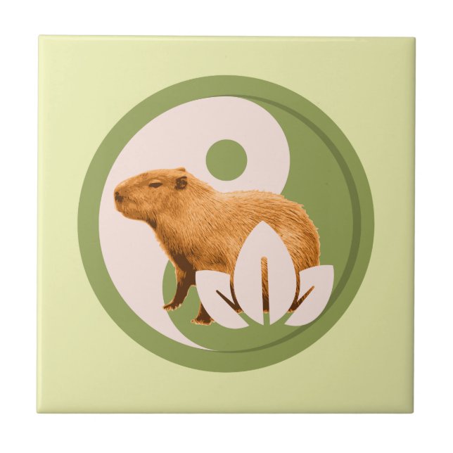 Azulejo De Cerâmica Zen Capivara Yin Yang Natureza Pacífica (Frente)