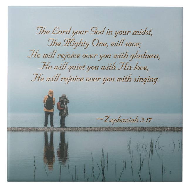 Azulejo De Cerâmica Zephaniah 3:17 Alegre-se com você cantando. (Frente)