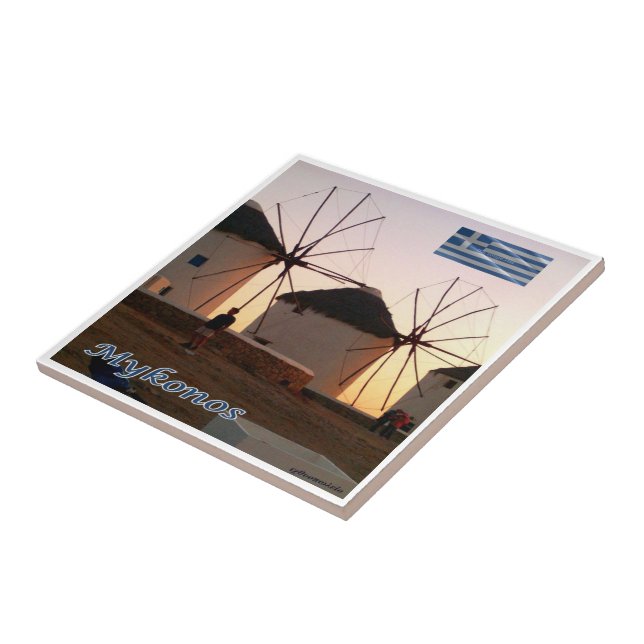 Azulejo De Cerâmica zGR110 MYKONOS, Windmills, Grécia, (Lateral)