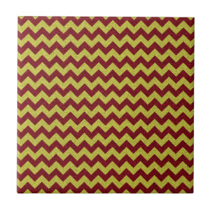 Azulejo De Cerâmica Zig Zag Vermelho e Dourado