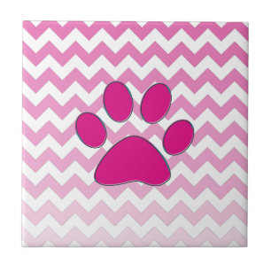 Azulejo De Cerâmica Ziguezague magenta do monograma da pata de Chevron