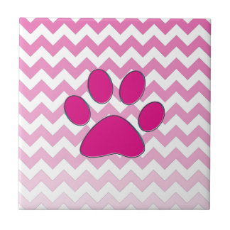 Azulejo De Cerâmica Ziguezague magenta do monograma da pata de Chevron