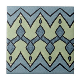 Azulejo De Cerâmica Zigzag Blue e Green Geométrico Vintage