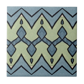 Azulejo De Cerâmica Zigzag Blue e Green Geométrico Vintage