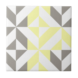 Azulejo De Cerâmica ZigZag Geométrico Amarelo e Silver