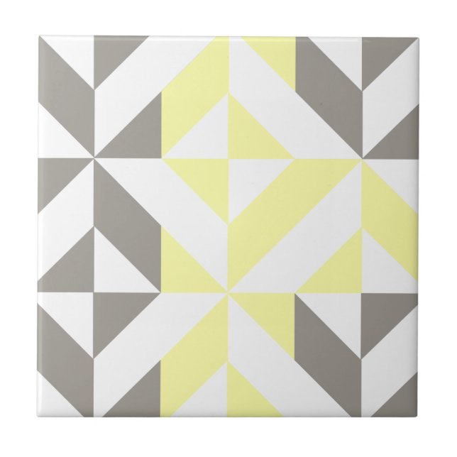 Azulejo De Cerâmica ZigZag Geométrico Amarelo e Silver (Frente)