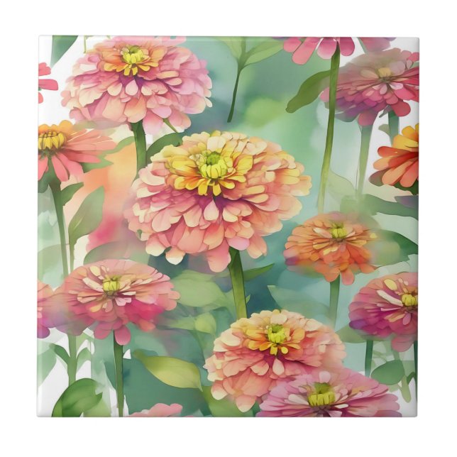Azulejo De Cerâmica Zinnia Floral de Molho (Frente)
