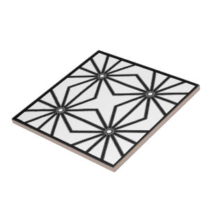 Azulejo De Cerâmica Zippered 12 Vezes Preto Em Branco Simétrico