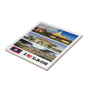 Azulejo De Cerâmica zLA011 eu amo LAOS colagem, Ásia,