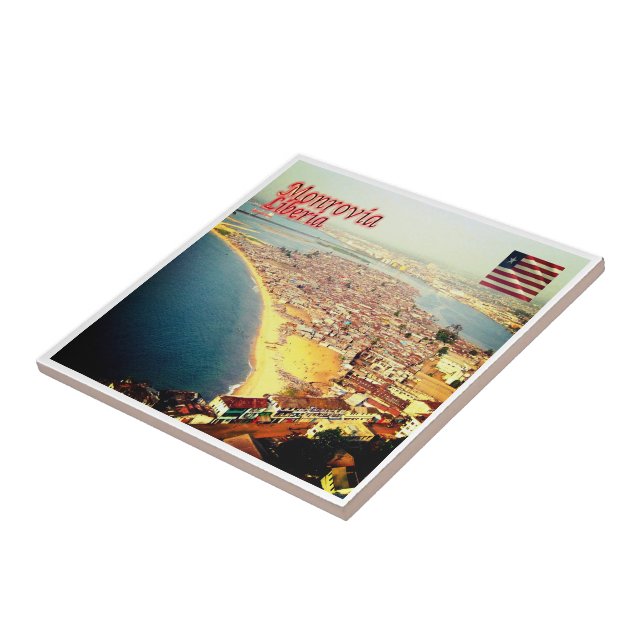 Azulejo De Cerâmica zLR004 MONROVIA, Panorama, Libéria, África, (Lateral)