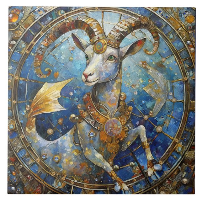 Azulejo De Cerâmica Zodiac - Capricórnio, Caprino do Mar (Frente)
