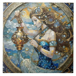 Azulejo De Cerâmica Zodíaco - Aquário, O Portador De Água