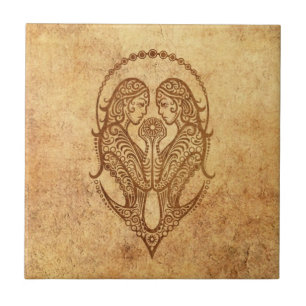 Azulejo De Cerâmica Zodíaco envelhecido vintage dos Gêmeos