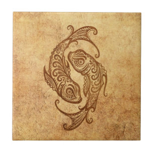 Azulejo De Cerâmica Zodíaco envelhecido vintage dos peixes