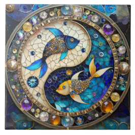 Azulejo De Cerâmica Zodíaco - Peixes Yin e Yang