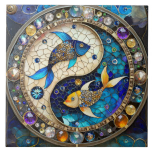 Azulejo De Cerâmica Zodíaco - Peixes Yin e Yang