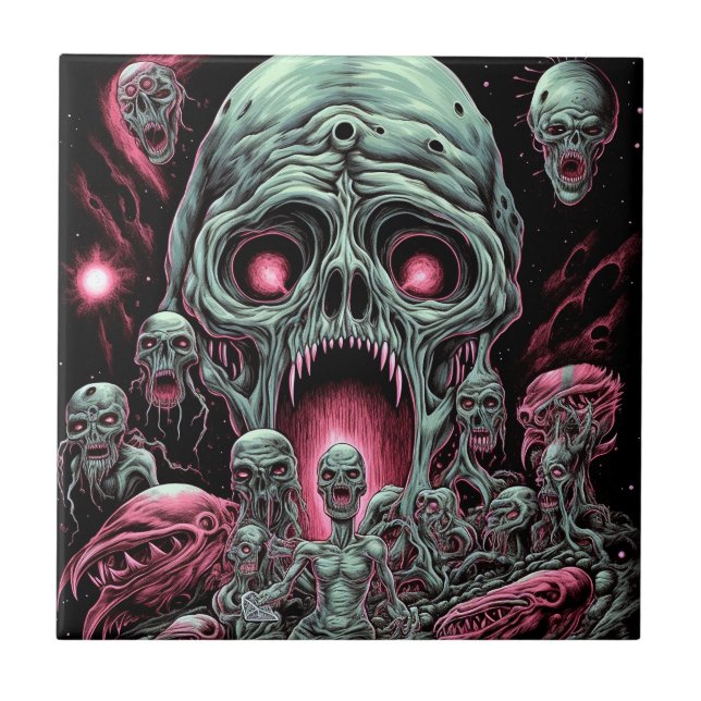 Azulejo De Cerâmica Zombie cria arte de horror Sci-fi (Frente)