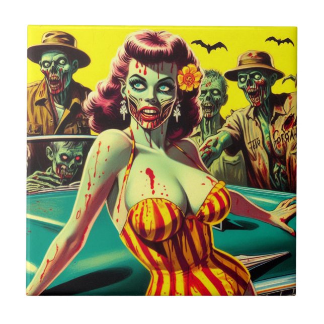 Azulejo De Cerâmica Zombie Pin-up (Frente)