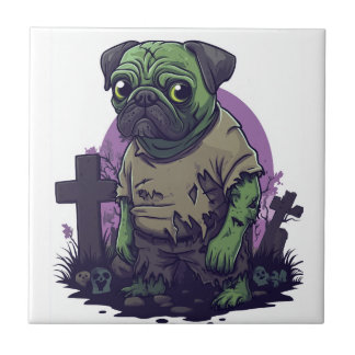 Azulejo De Cerâmica Zombie Pug � Undead Funny Halloween Dog