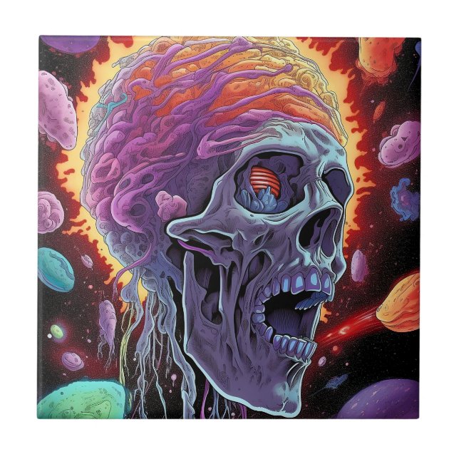 Azulejo De Cerâmica Zombie Skull Creator Sci-fi Horror Art (Frente)