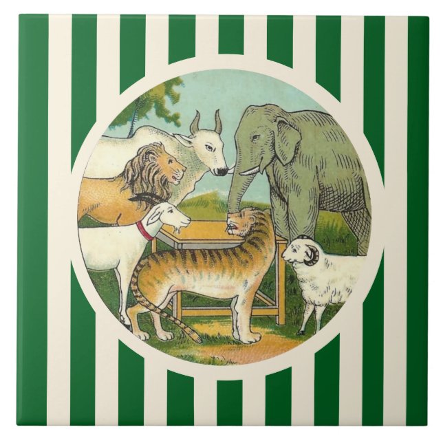 Azulejo De Cerâmica Zoológico de Animais Listrados (Frente)