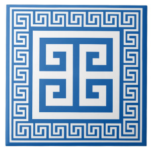 Azulejo De Chave Grega, Branco E Azul, Cerâmica