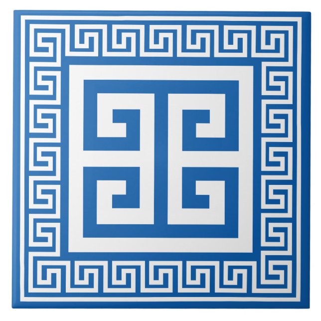 Azulejo De Chave Grega, Branco E Azul, Cerâmica (Frente)